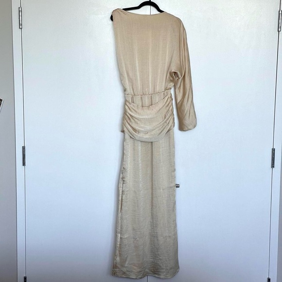 Baobab | Cream "Cosmic" satin one-shoulder maxi drape gown dress | Size XS | NWT - Picture 6 of 9